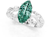 White gold Marquise Cut Solitaire Green Sapphire Leaf-Inspired Vine Band Ring with Prong Setting_1
