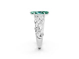 White gold Marquise Cut Solitaire Green Sapphire Leaf-Inspired Vine Band Ring with Prong Setting_2
