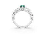 White gold Marquise Cut Solitaire Green Sapphire Leaf-Inspired Vine Band Ring with Prong Setting_3
