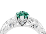 White gold Marquise Cut Solitaire Green Sapphire Leaf-Inspired Vine Band Ring with Prong Setting_4