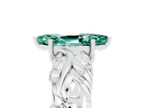 White gold Marquise Cut Solitaire Green Sapphire Leaf-Inspired Vine Band Ring with Prong Setting_5