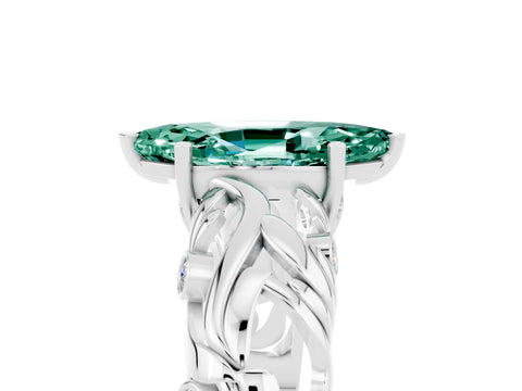 White gold Marquise Cut Solitaire Green Sapphire Leaf-Inspired Vine Band Ring with Prong Setting_5