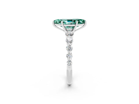 White gold Marquise Cut Solitaire Green Sapphire Ring with Pave Band and Four-Prong Setting_2