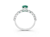 White gold Marquise Cut Solitaire Green Sapphire Ring with Pave Band and Four-Prong Setting_3