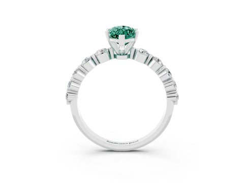White gold Marquise Cut Solitaire Green Sapphire Ring with Pave Band and Four-Prong Setting_3