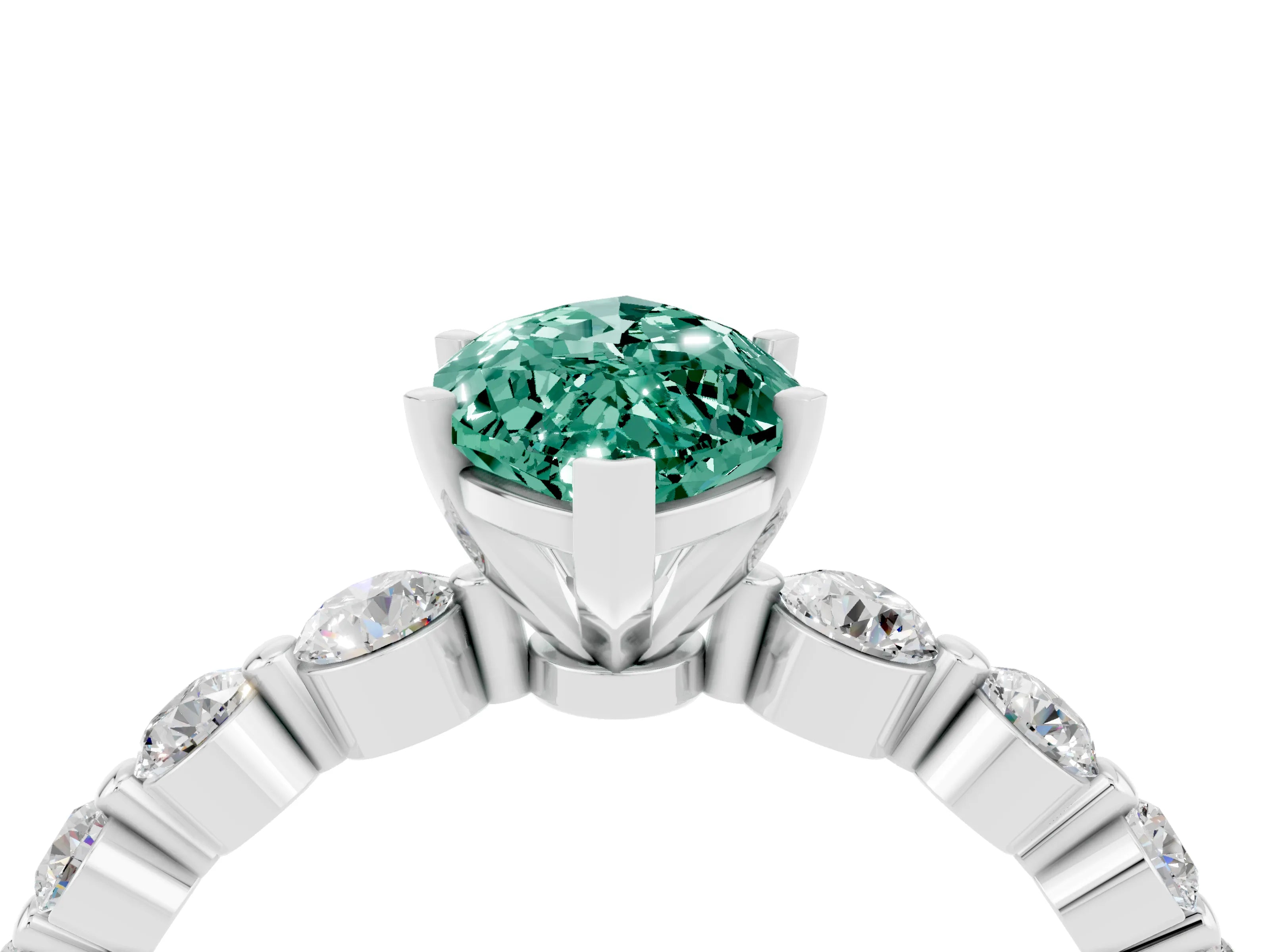 White gold Marquise Cut Solitaire Green Sapphire Ring with Pave Band and Four-Prong Setting_4