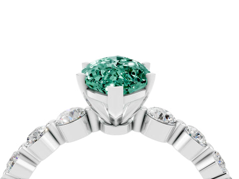 White gold Marquise Cut Solitaire Green Sapphire Ring with Pave Band and Four-Prong Setting_4