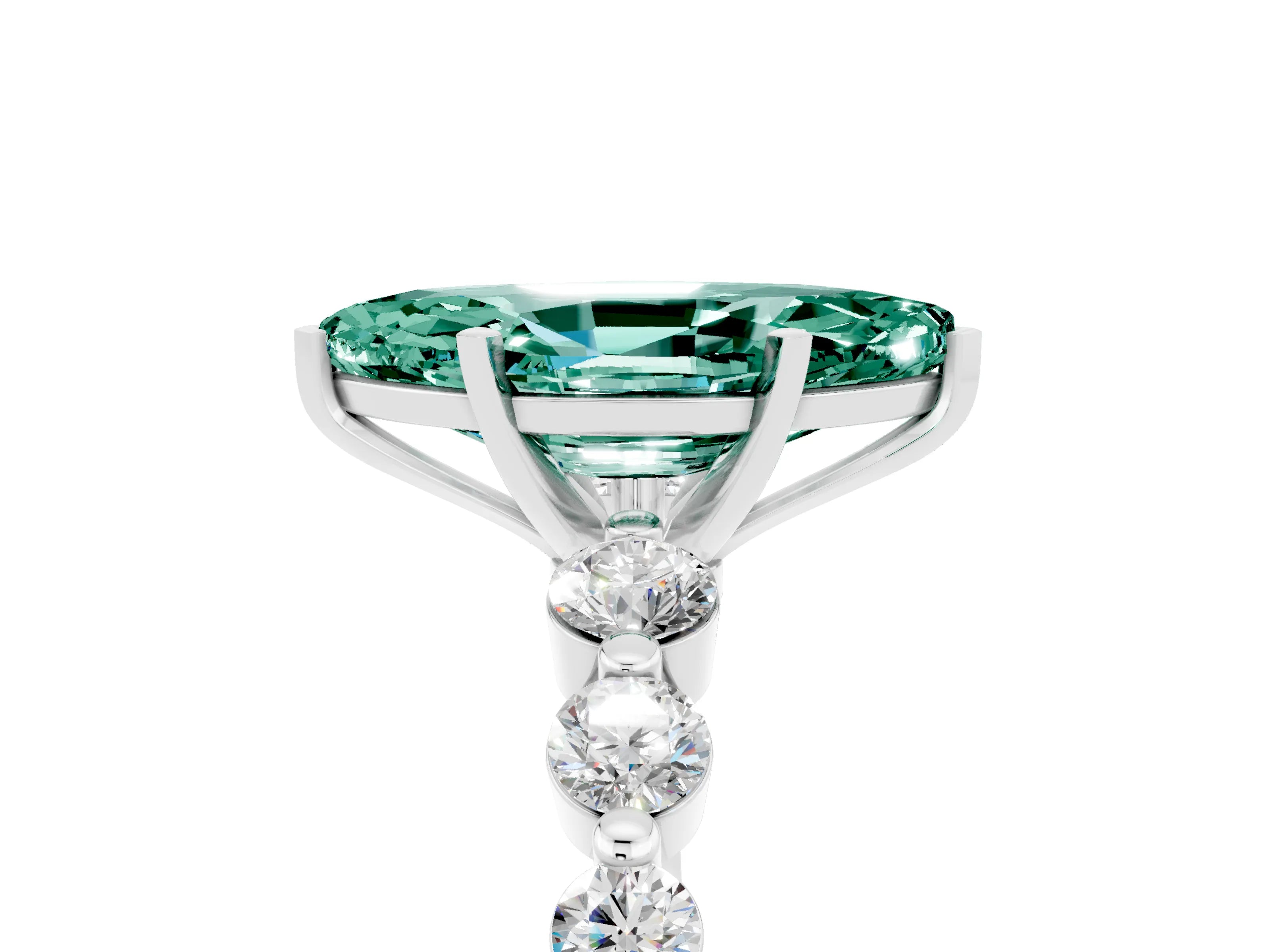 White gold Marquise Cut Solitaire Green Sapphire Ring with Pave Band and Four-Prong Setting_5