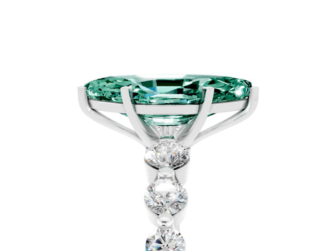White gold Marquise Cut Solitaire Green Sapphire Ring with Pave Band and Four-Prong Setting_5