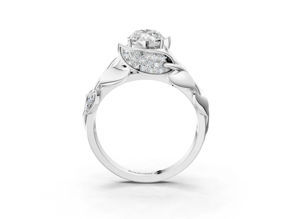 White Gold Marquise Leaf Bypass Engagement Ring Setting with Pave Leaf Panels