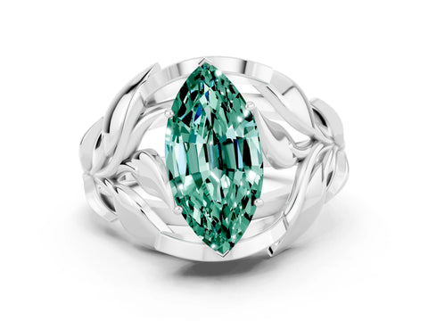 White gold Marquise Cut Solitaire Leaf-Inspired Engagement Ring with Prong Setting