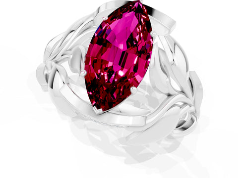 White gold Marquise Cut Solitaire Leaf-Inspired Engagement Ring with Prong Setting_1