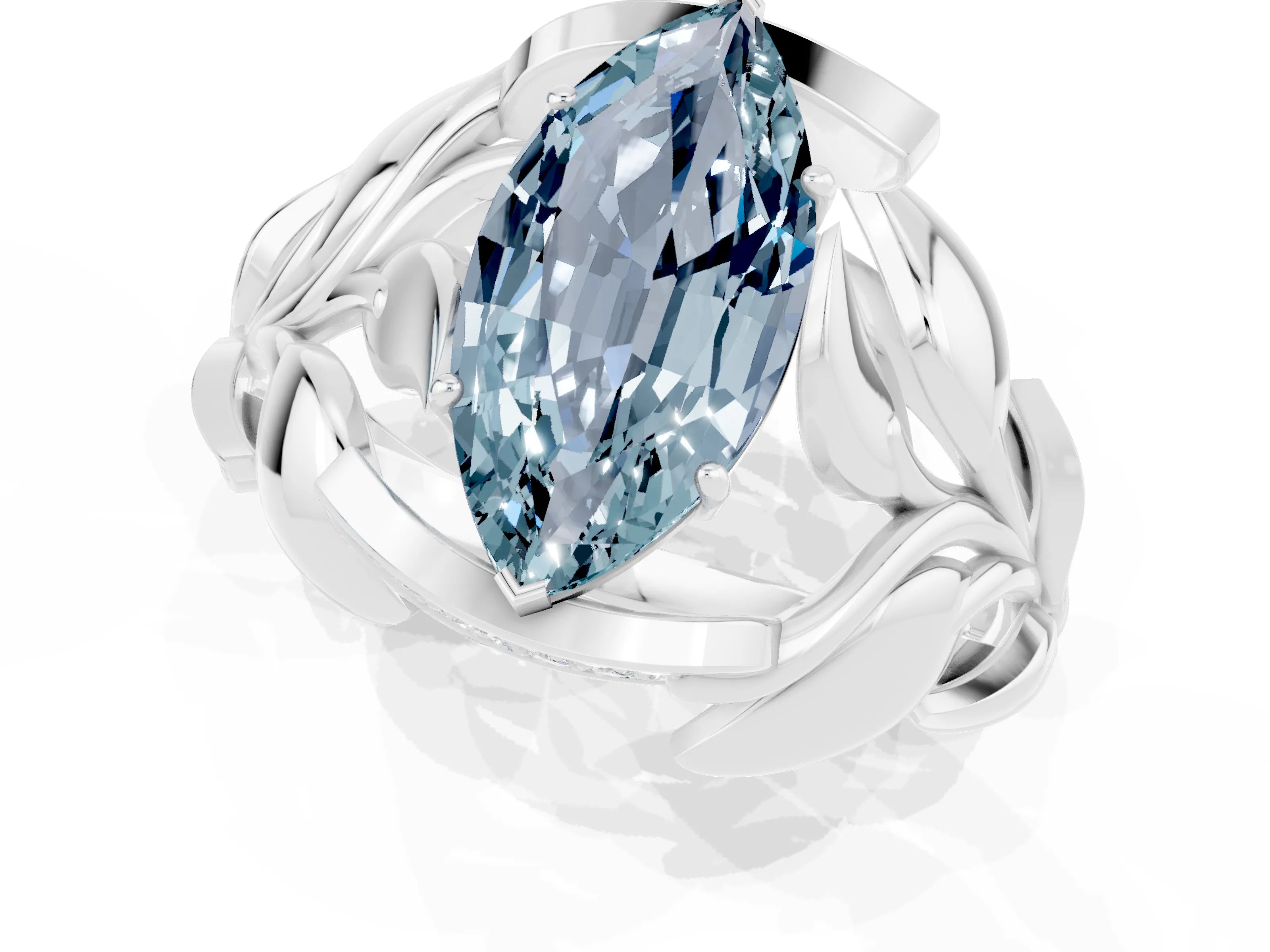 White gold Marquise Cut Solitaire Leaf-Inspired Engagement Ring with Prong Setting_1