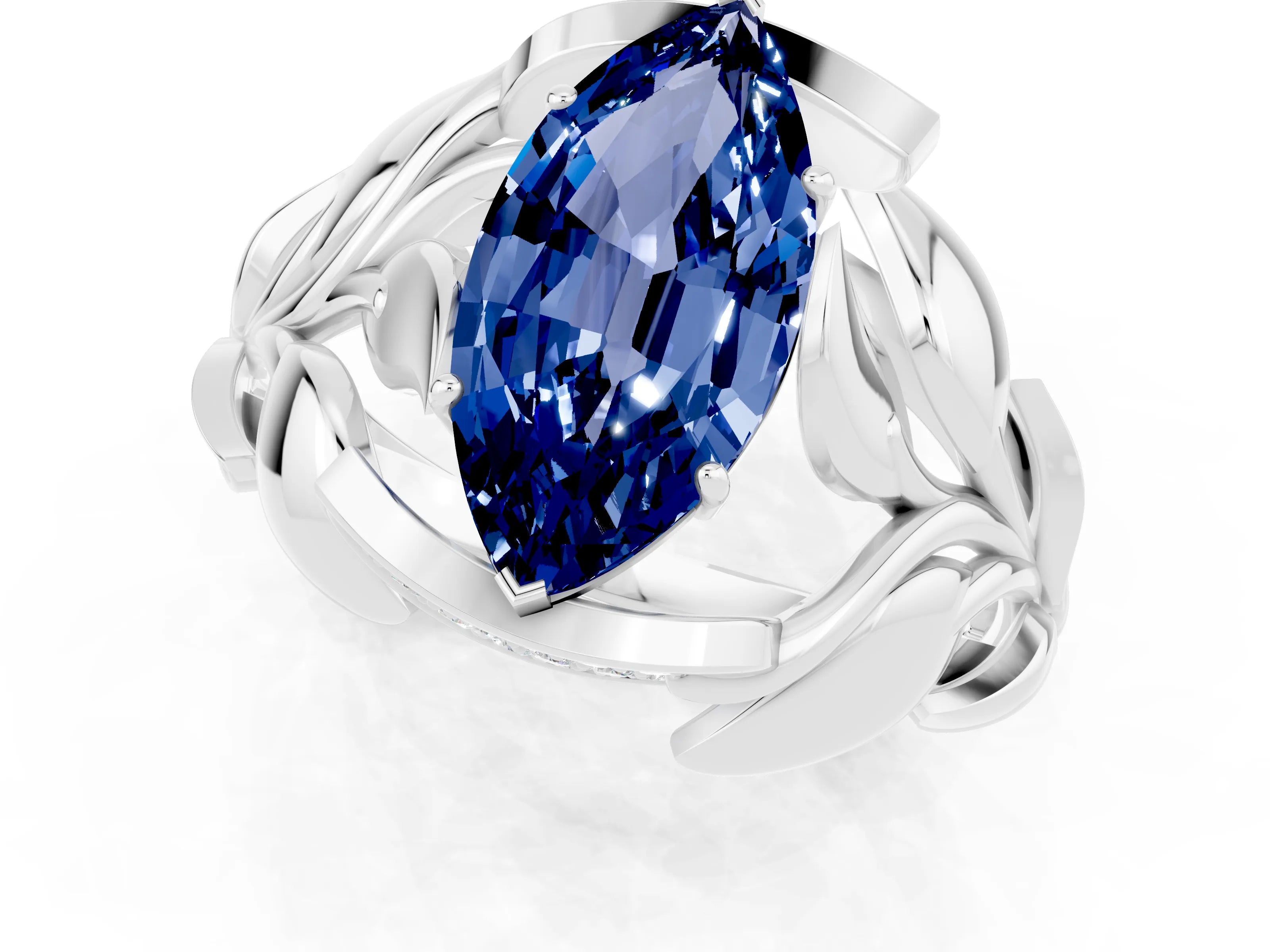 White gold Marquise Cut Solitaire Leaf-Inspired Engagement Ring with Prong Setting_1