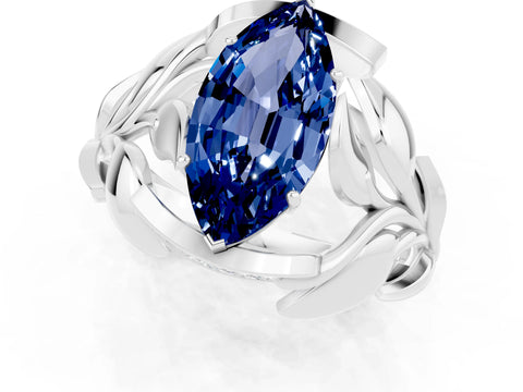 White gold Marquise Cut Solitaire Leaf-Inspired Engagement Ring with Prong Setting_1
