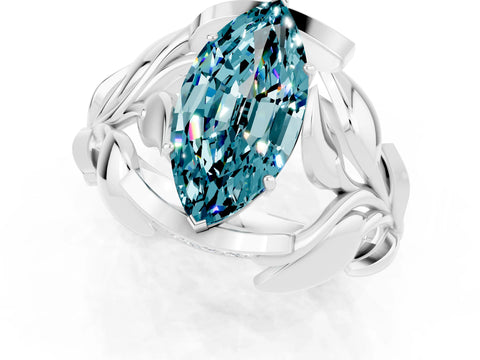 White gold Marquise Cut Solitaire Leaf-Inspired Engagement Ring with Prong Setting_1