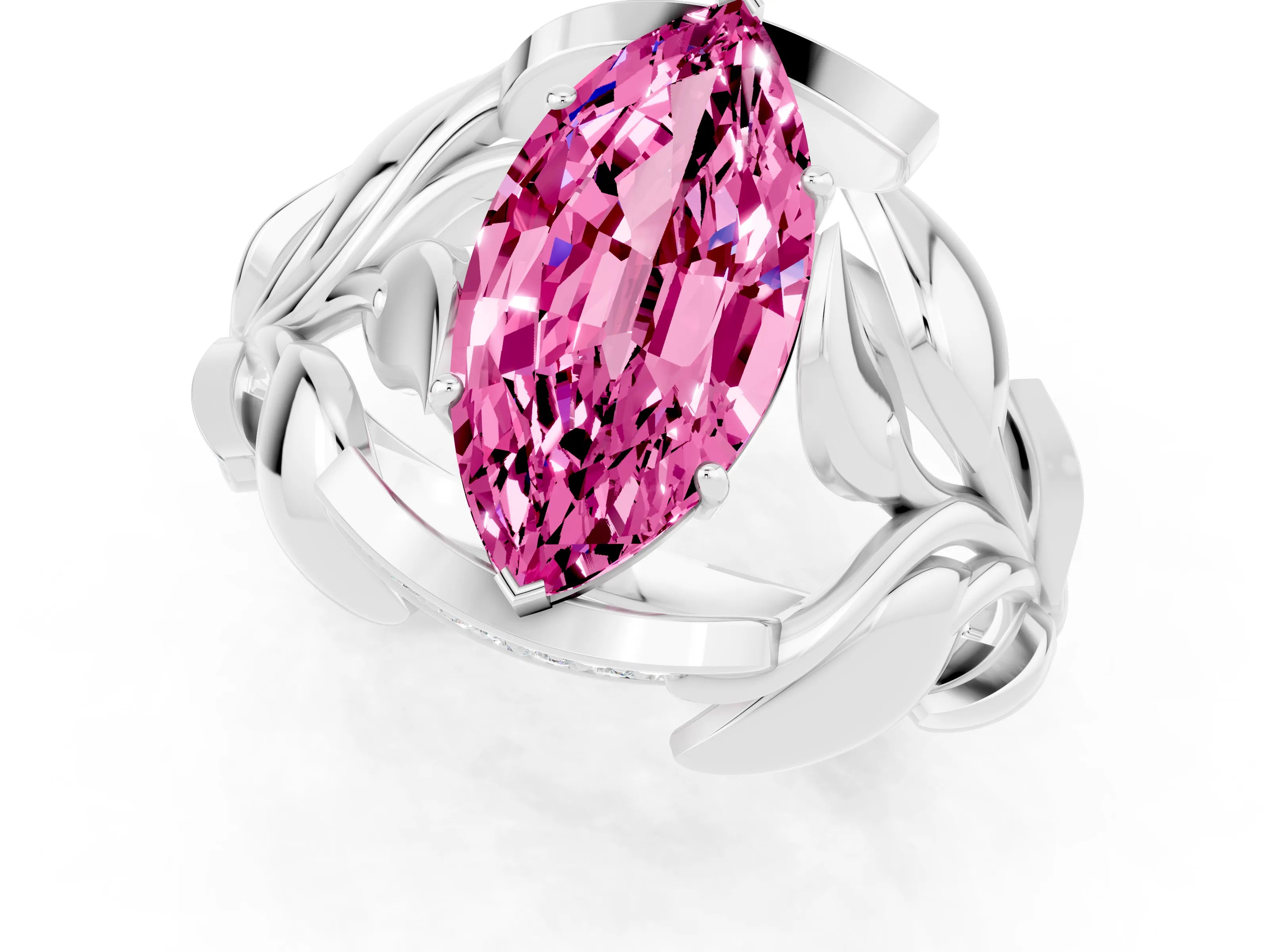 White gold Marquise Cut Solitaire Leaf-Inspired Engagement Ring with Prong Setting_1