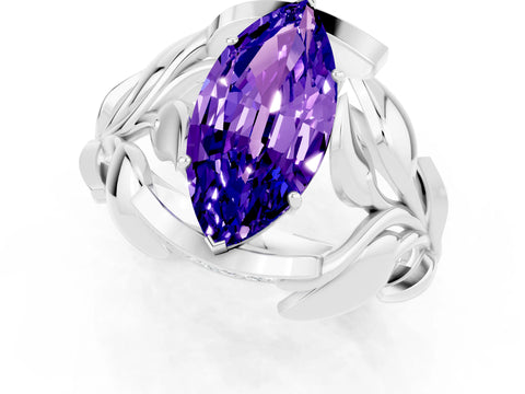 White gold Marquise Cut Solitaire Leaf-Inspired Engagement Ring with Prong Setting_1