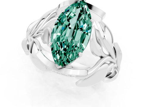 White gold Marquise Cut Solitaire Leaf-Inspired Engagement Ring with Prong Setting_1