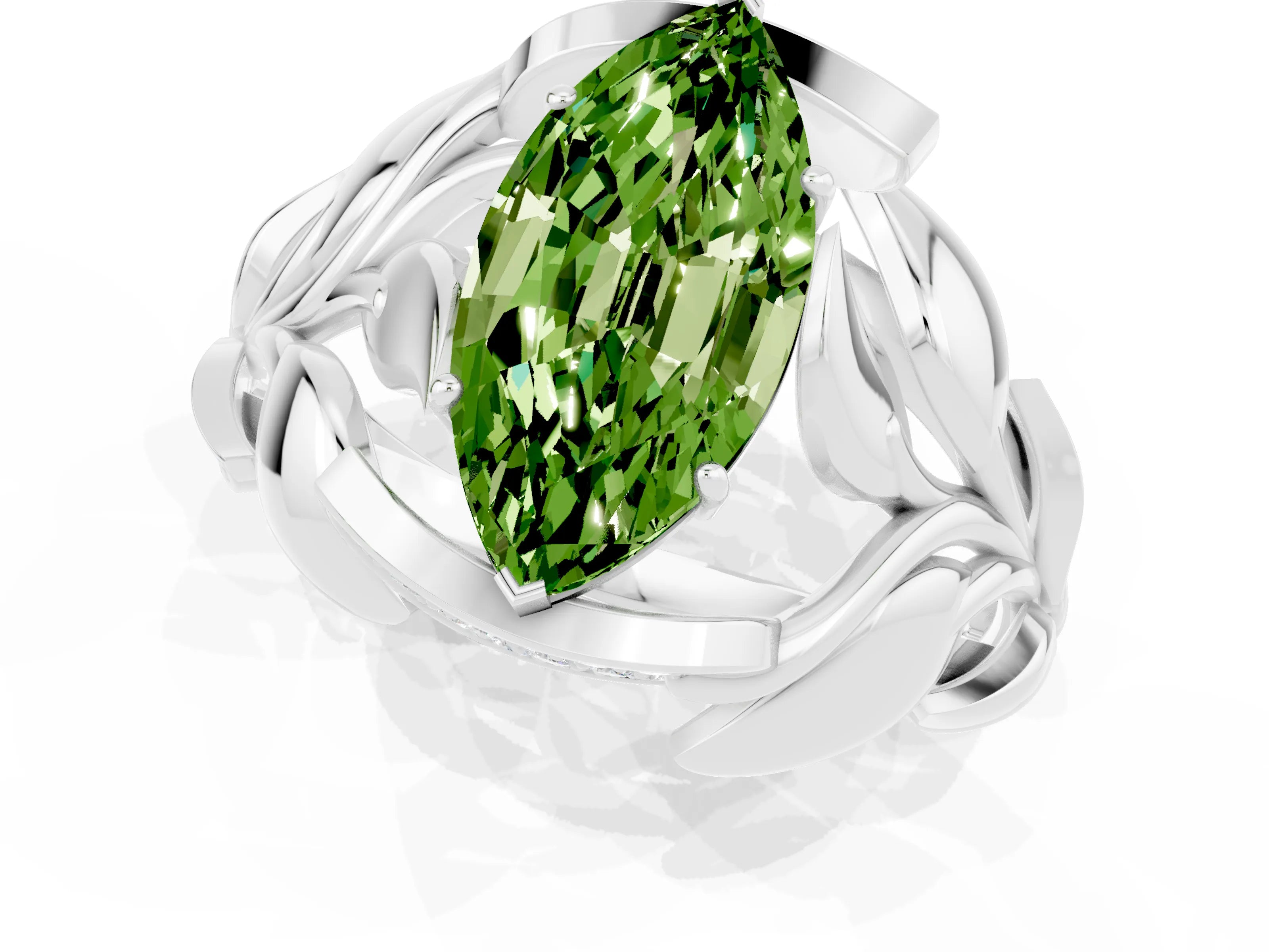 White gold Marquise Cut Solitaire Leaf-Inspired Engagement Ring with Prong Setting_1