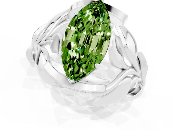 Platinum Marquise Cut Solitaire Leaf-Inspired Engagement Ring with Prong Setting