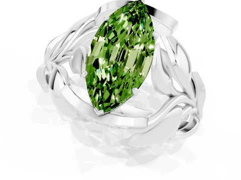 White gold Marquise Cut Solitaire Leaf-Inspired Engagement Ring with Prong Setting_1