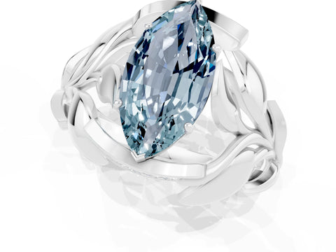 White gold Marquise Cut Solitaire Leaf-Inspired Engagement Ring with Prong Setting_1
