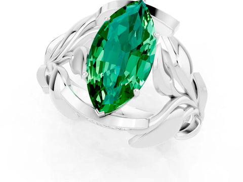 White gold Marquise Cut Solitaire Leaf-Inspired Engagement Ring with Prong Setting_1