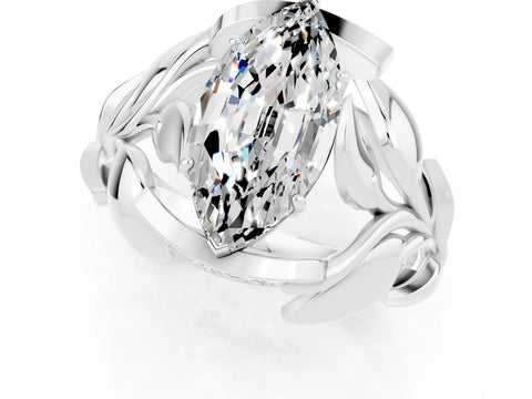 White gold Marquise Cut Solitaire Leaf-Inspired Engagement Ring with Prong Setting_1
