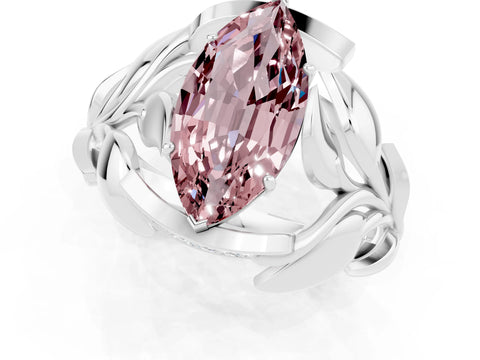 White gold Marquise Cut Solitaire Leaf-Inspired Engagement Ring with Prong Setting_1