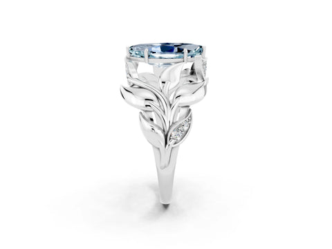 White gold Marquise Cut Solitaire Leaf-Inspired Engagement Ring with Prong Setting_2