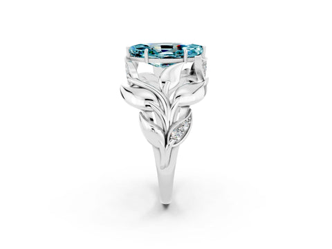 White gold Marquise Cut Solitaire Leaf-Inspired Engagement Ring with Prong Setting_2