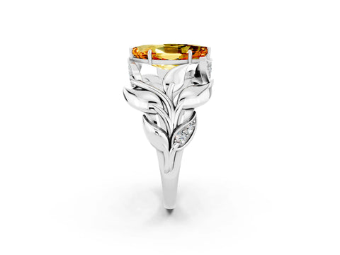 White gold Marquise Cut Solitaire Leaf-Inspired Engagement Ring with Prong Setting_2
