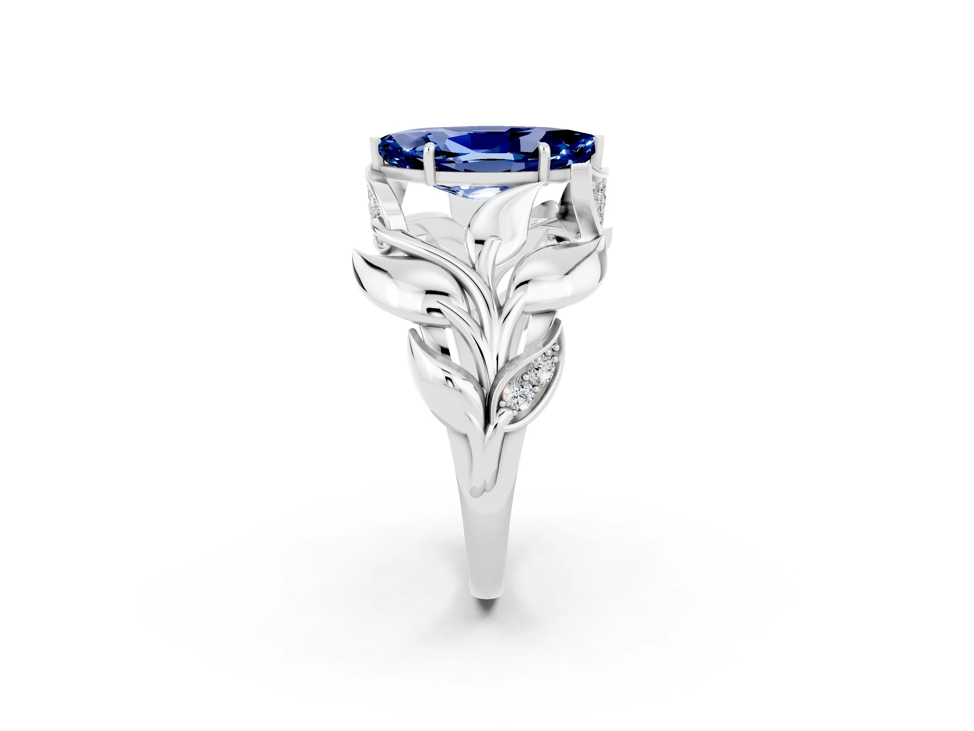 White gold Marquise Cut Solitaire Leaf-Inspired Engagement Ring with Prong Setting_2