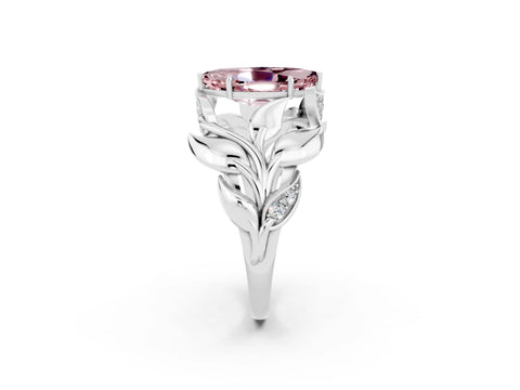 White gold Marquise Cut Solitaire Leaf-Inspired Engagement Ring with Prong Setting_2