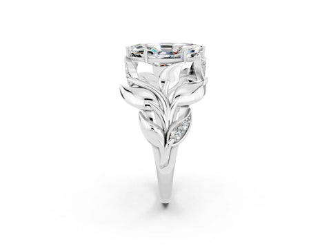 White gold Marquise Cut Solitaire Leaf-Inspired Engagement Ring with Prong Setting_2