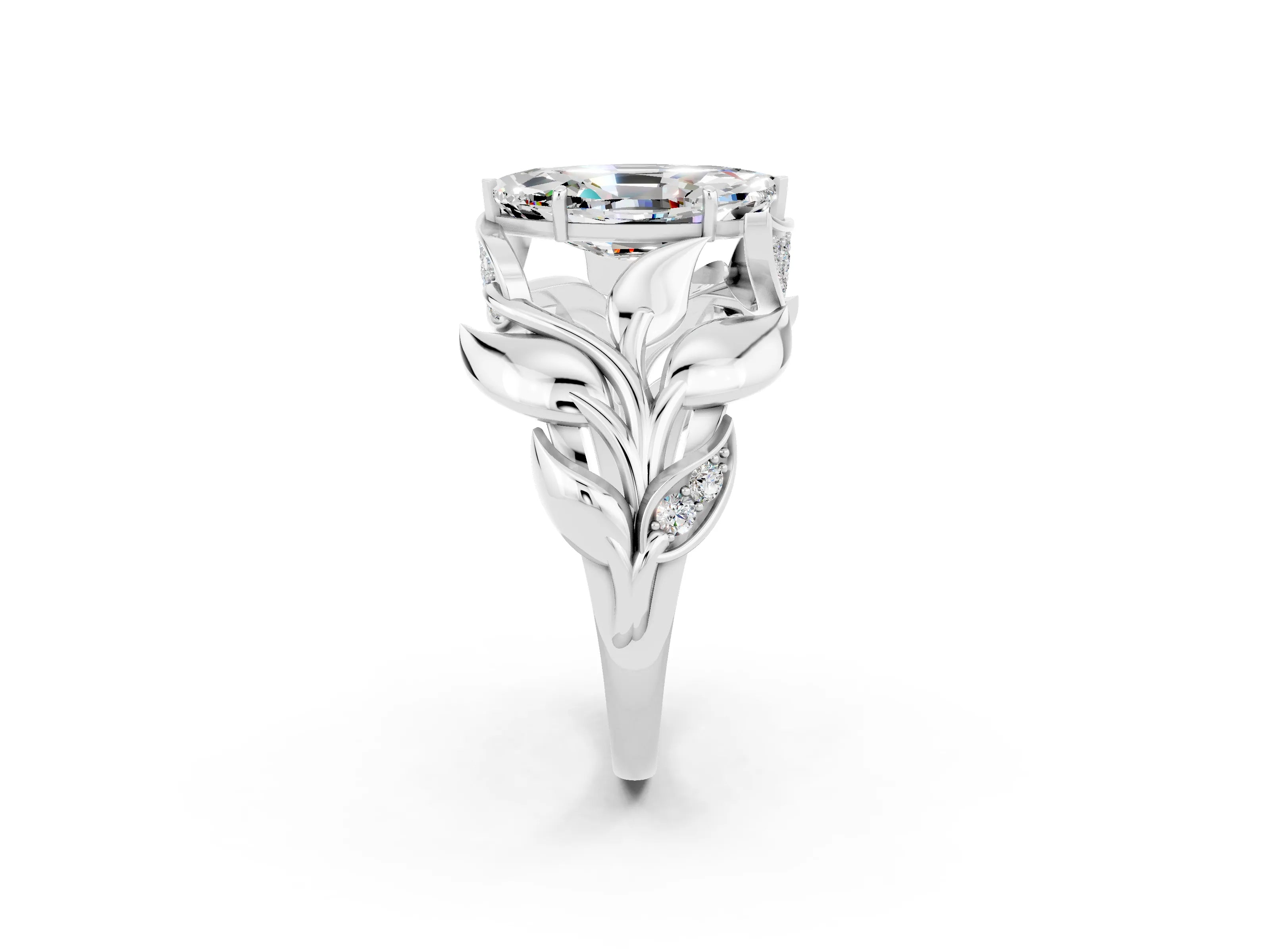 White gold Marquise Cut Solitaire Leaf-Inspired Engagement Ring with Prong Setting_2