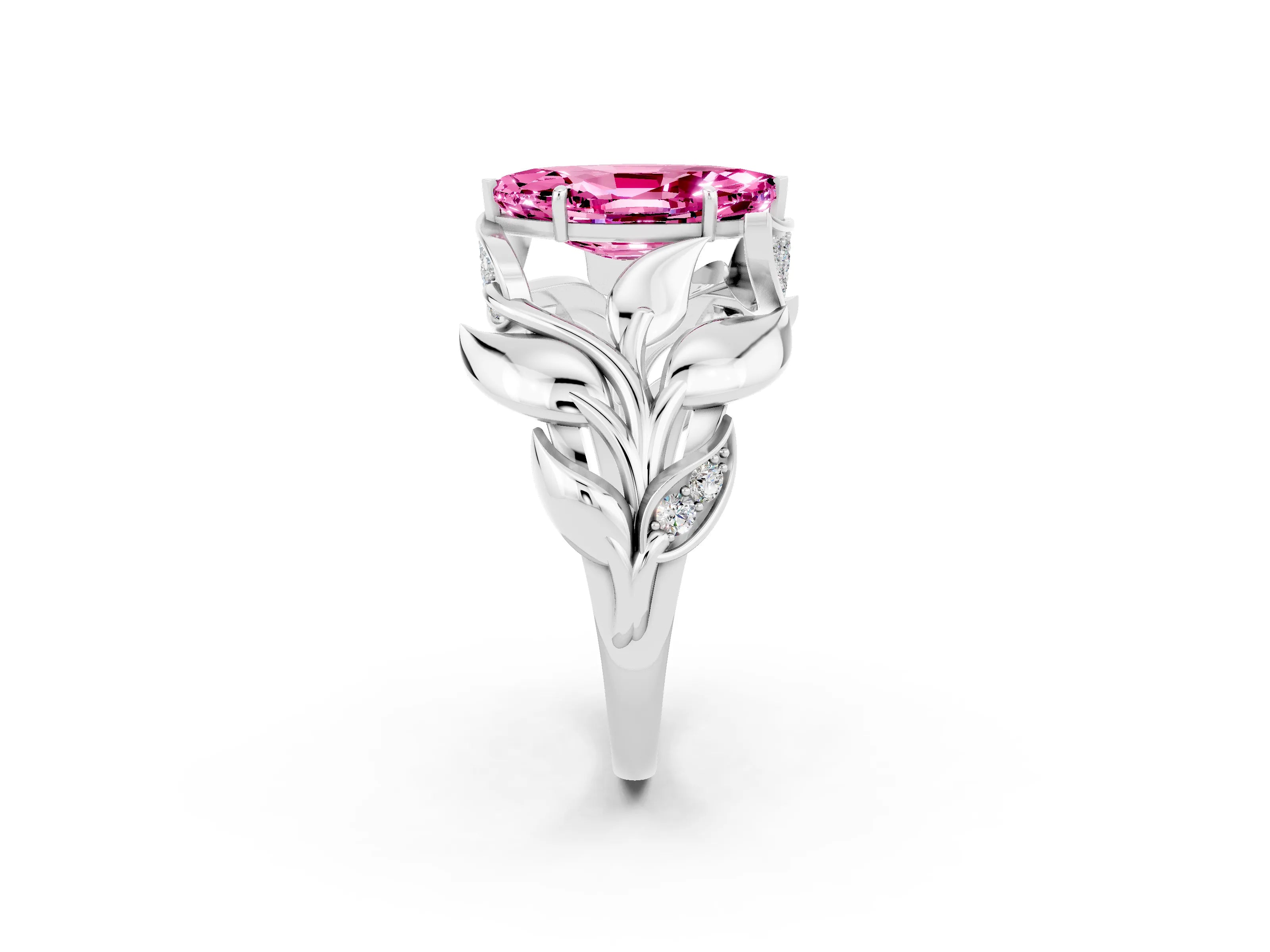 White gold Marquise Cut Solitaire Leaf-Inspired Engagement Ring with Prong Setting_2