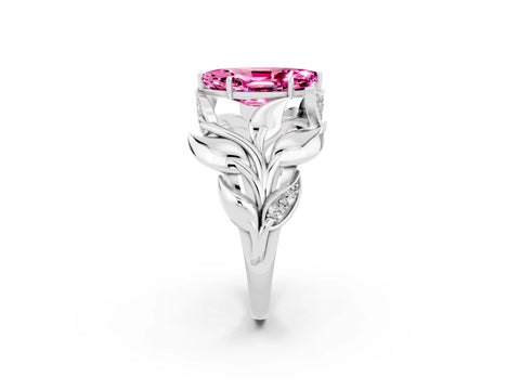 White gold Marquise Cut Solitaire Leaf-Inspired Engagement Ring with Prong Setting_2