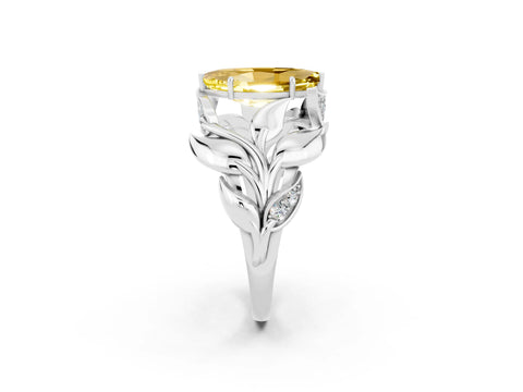 White gold Marquise Cut Solitaire Leaf-Inspired Engagement Ring with Prong Setting_2