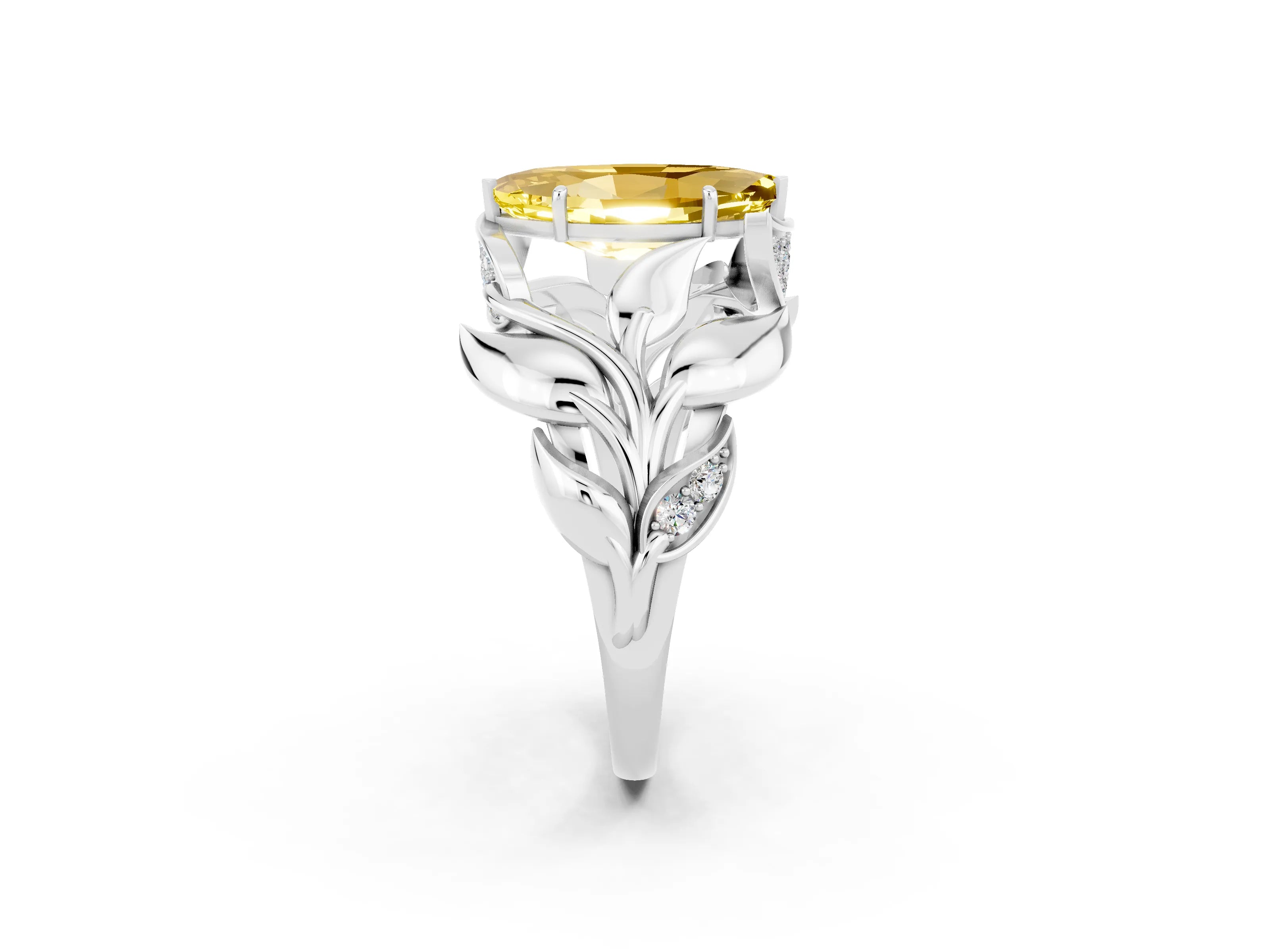 White gold Marquise Cut Solitaire Leaf-Inspired Engagement Ring with Prong Setting_2