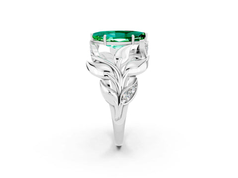 White gold Marquise Cut Solitaire Leaf-Inspired Engagement Ring with Prong Setting_2
