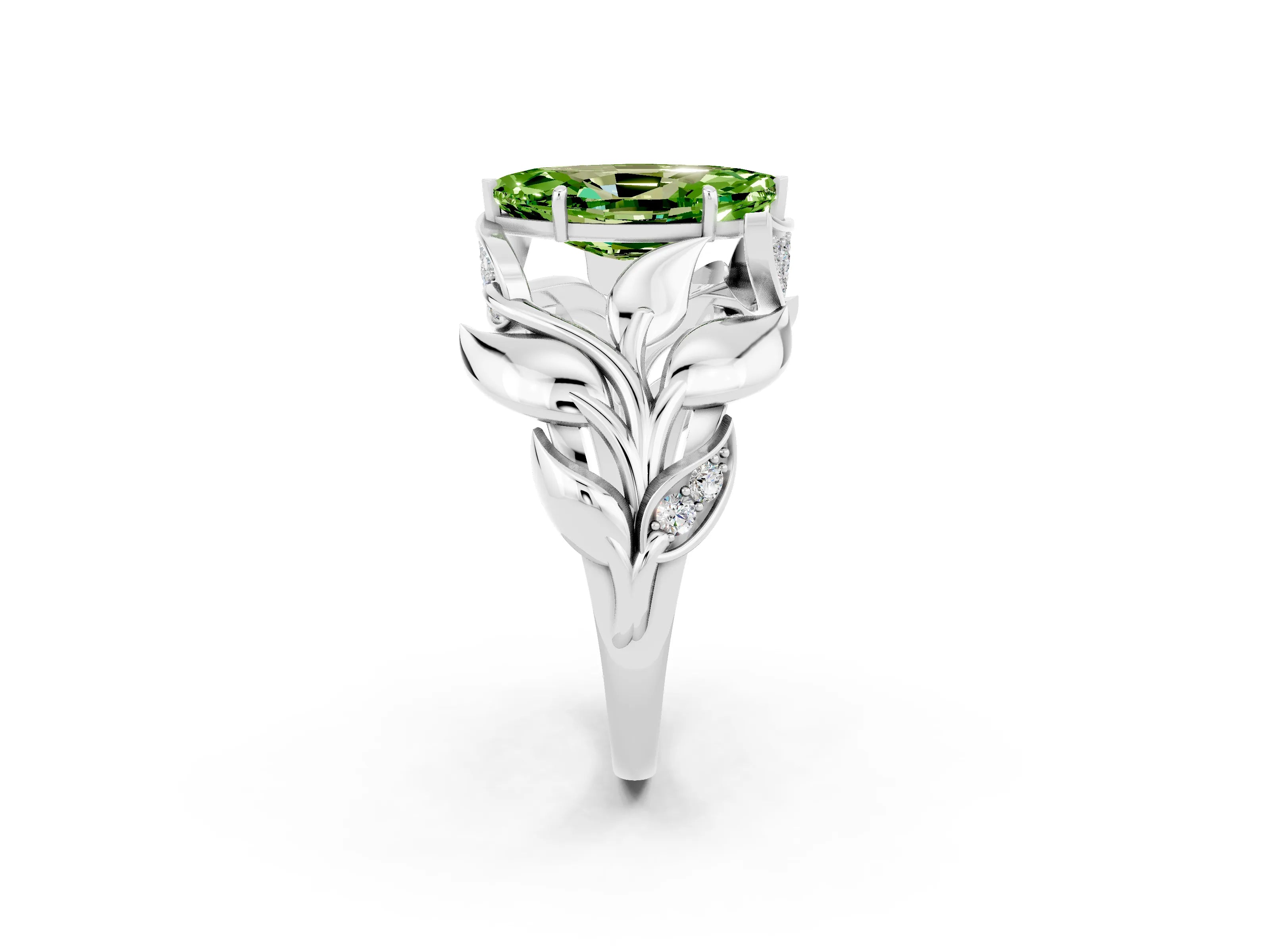 White gold Marquise Cut Solitaire Leaf-Inspired Engagement Ring with Prong Setting_2