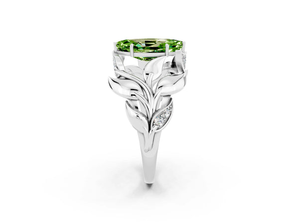 White gold Marquise Cut Solitaire Leaf-Inspired Engagement Ring with Prong Setting