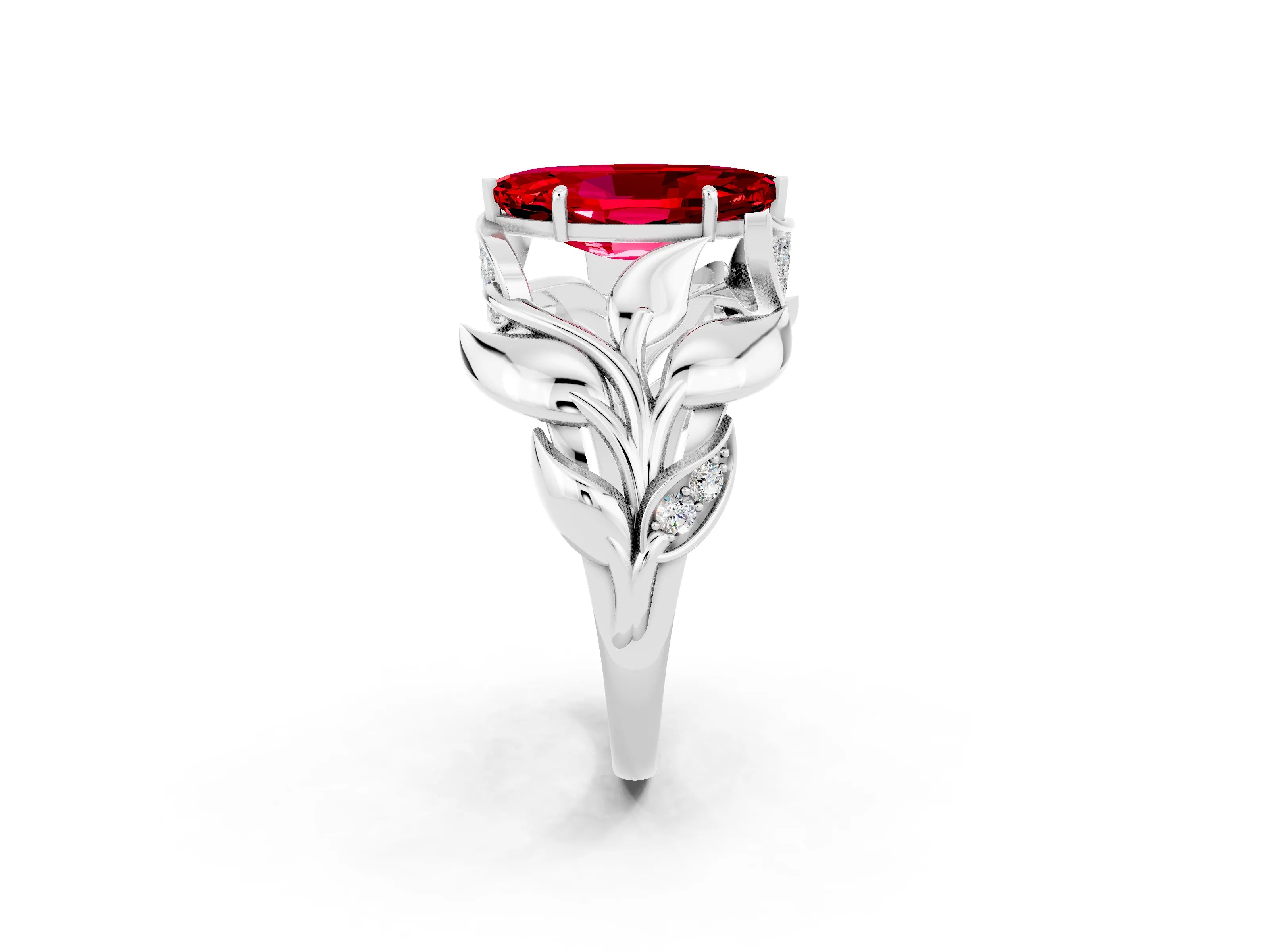 White gold Marquise Cut Solitaire Leaf-Inspired Engagement Ring with Prong Setting_2