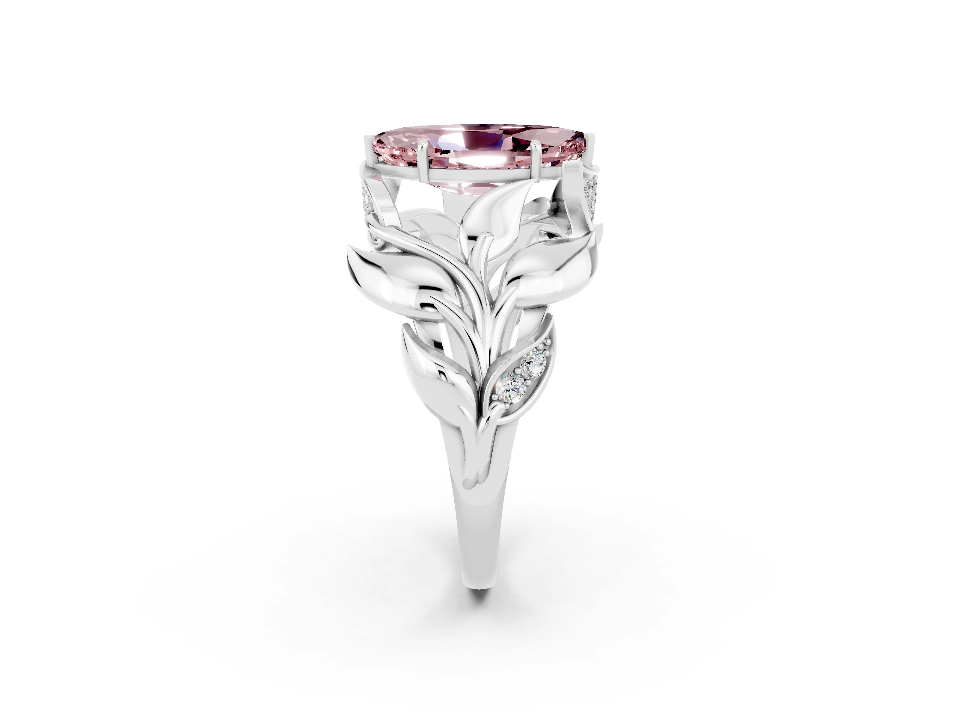 White gold Marquise Cut Solitaire Leaf-Inspired Engagement Ring with Prong Setting_2