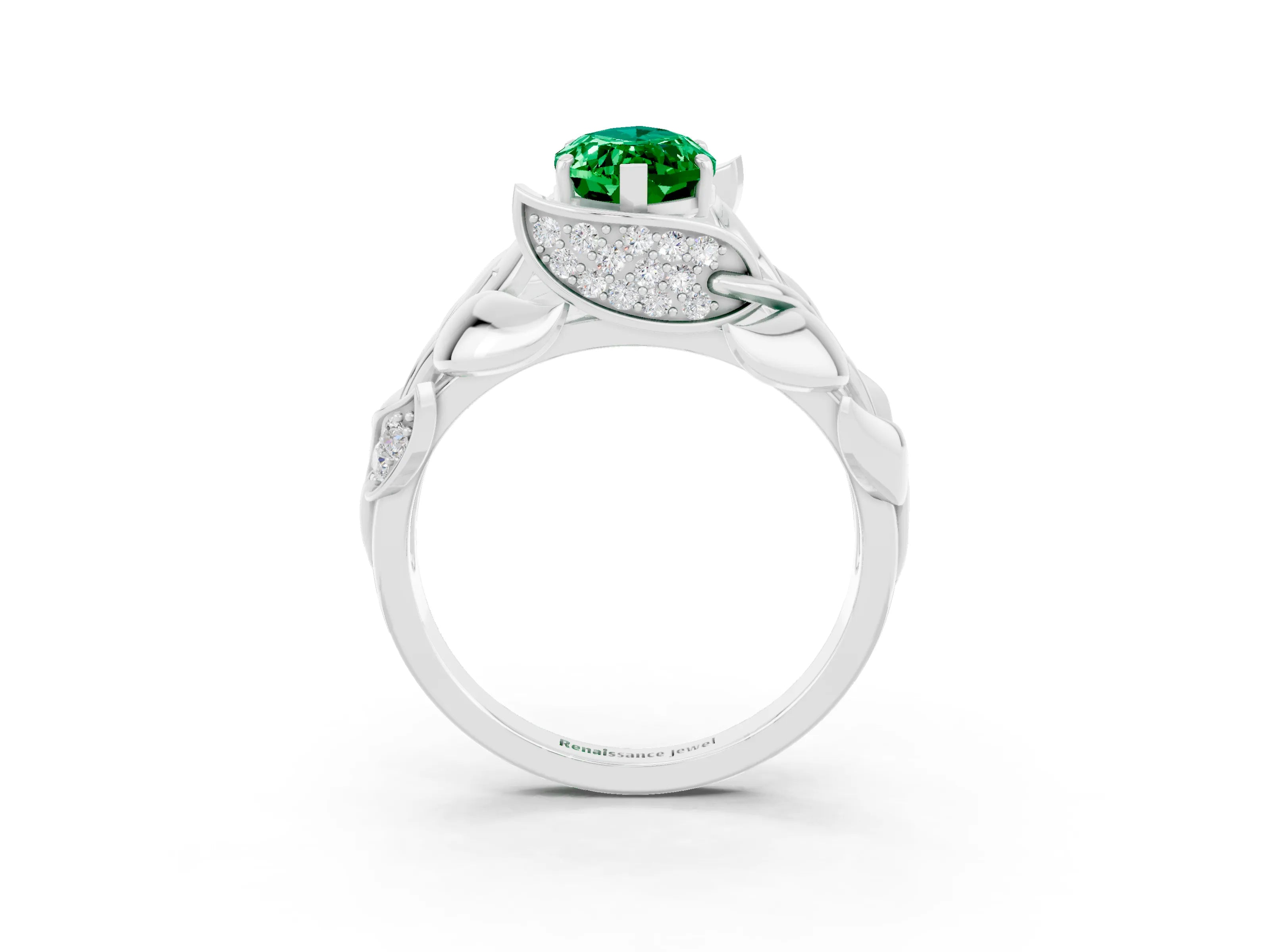 White gold Marquise Cut Solitaire Leaf-Inspired Engagement Ring with Prong Setting_3