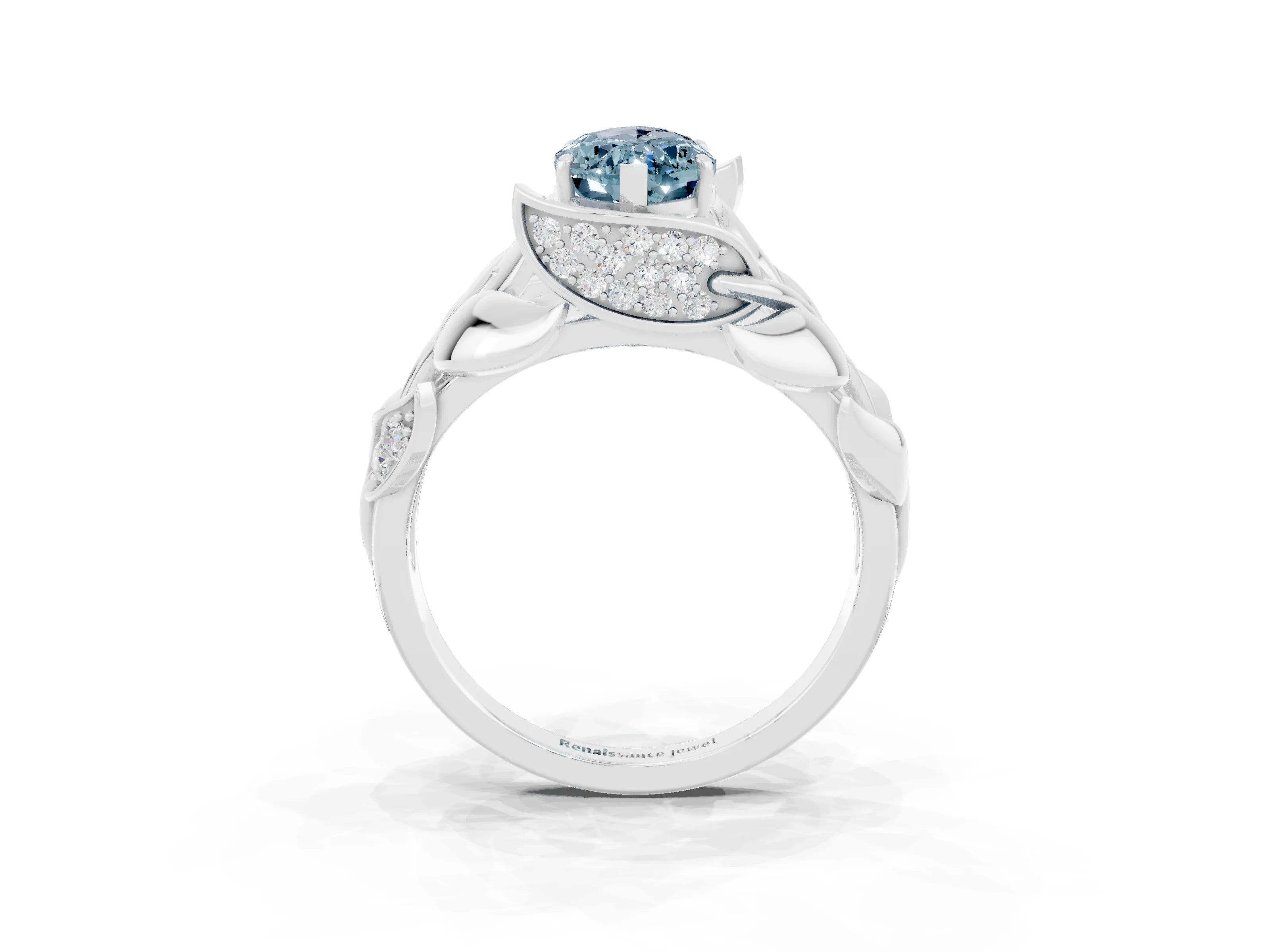 White gold Marquise Cut Solitaire Leaf-Inspired Engagement Ring with Prong Setting_3