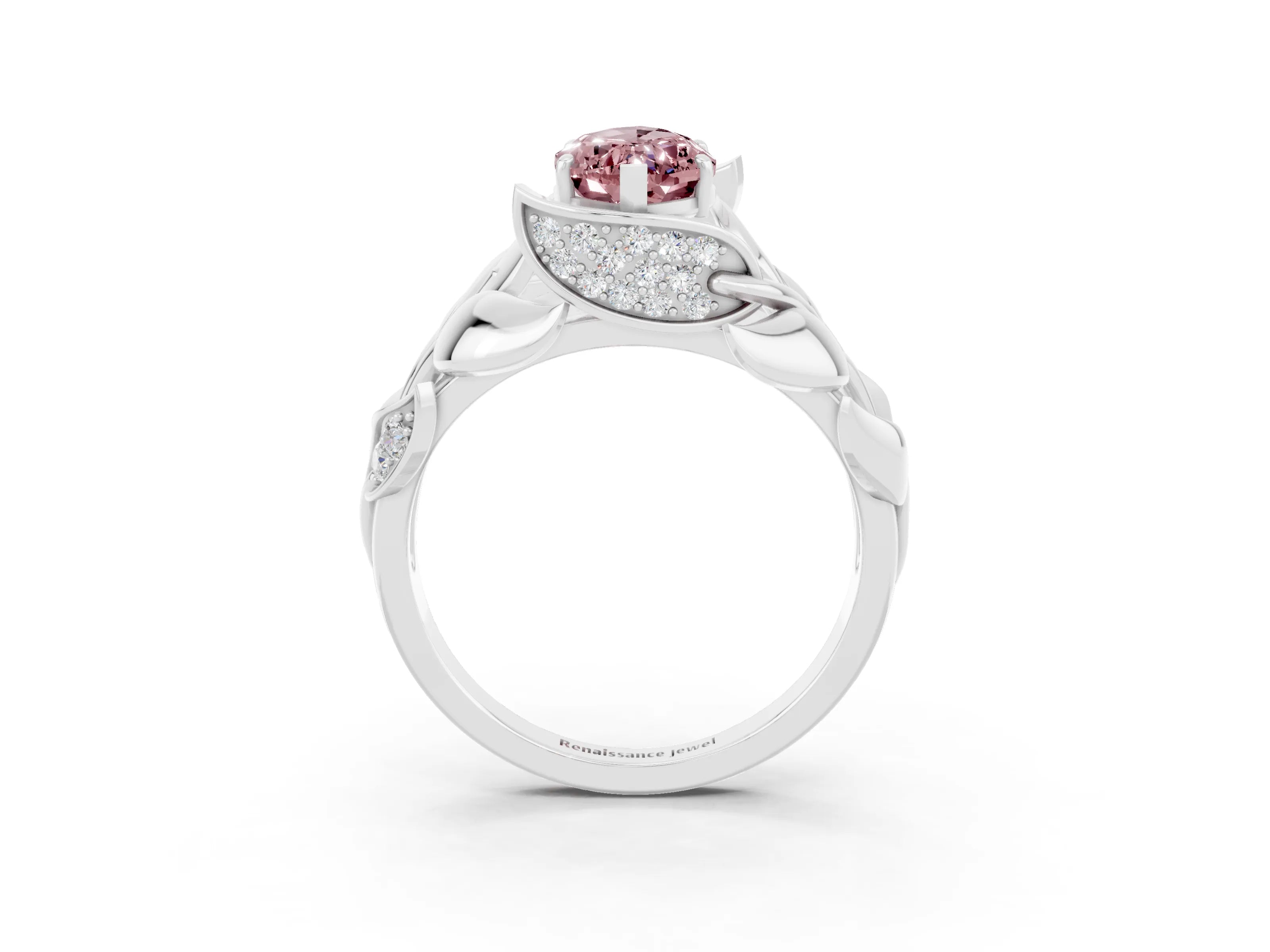 White gold Marquise Cut Solitaire Leaf-Inspired Engagement Ring with Prong Setting_3