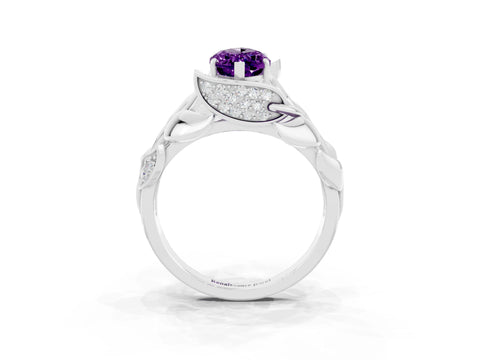 White gold Marquise Cut Solitaire Leaf-Inspired Engagement Ring with Prong Setting_3